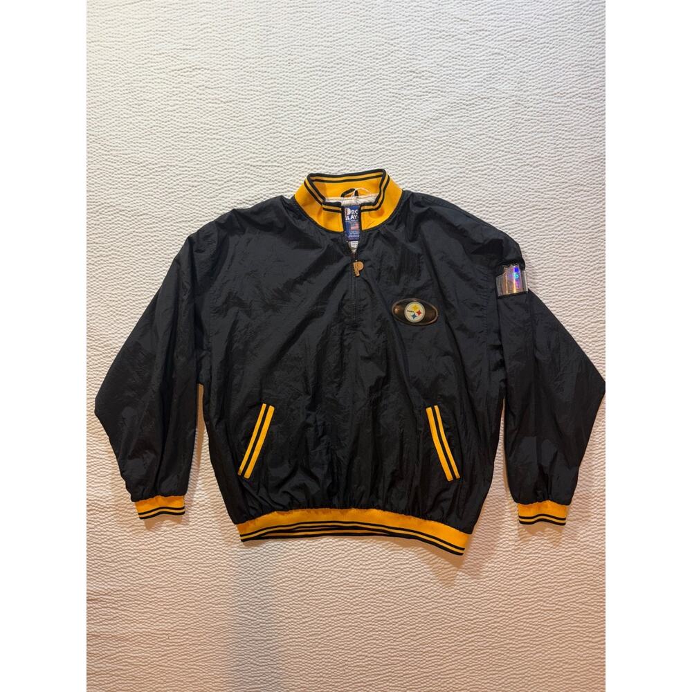 Pro Player Jacket Mens XXL Pittsburgh Steelers Black Quarter Zip